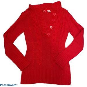 💙4/$20! Beautiful Lg red cable knit hood sweater